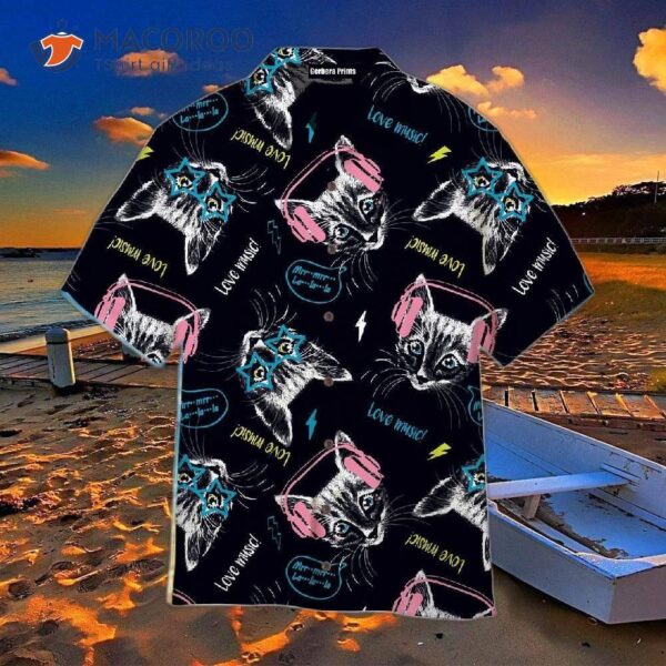 A Lot Of Cute Cats Wearing Black Hawaiian Shirts.