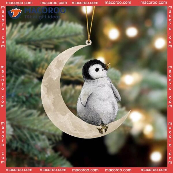 A Penguin Sitting On The Moon Hanging Flat, Custom-shaped Christmas Acrylic Ornament