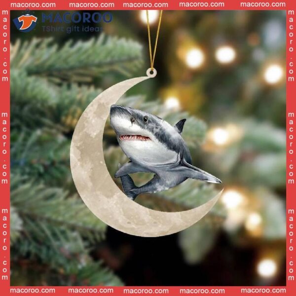 A Shark-shaped Custom Christmas Acrylic Ornament Hanging From The Moon