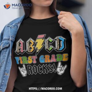 abcd first grade rocks back to school 1st grade teacher shirt tshirt