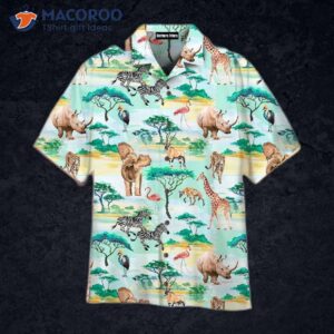 African-inspired Hawaiian Shirts Featuring All-over Patterns Of Forest Animals.