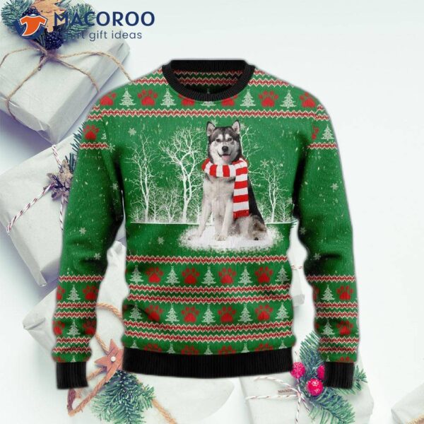 Alaskan Malamute Ugly Christmas Tree Winter Sweater