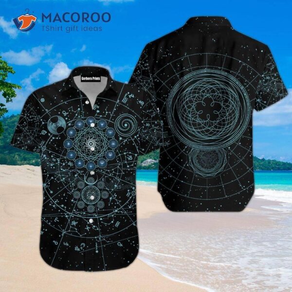 Alchemy Blue Patterned Black Hawaiian Shirts