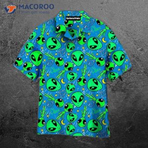 Alien Head Pattern Green And Blue Hawaiian Shirts