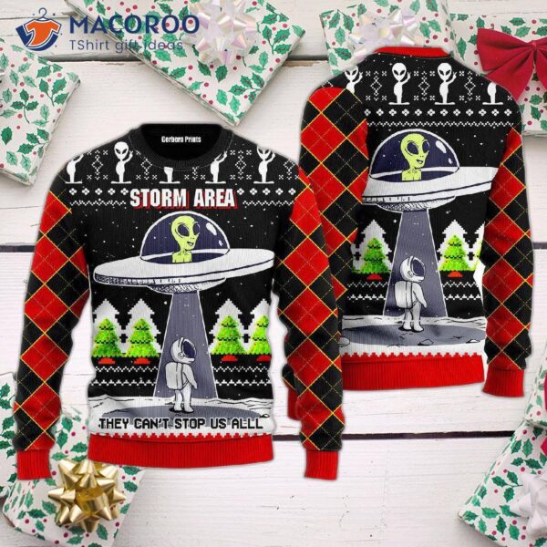 Alien Stop Area Ugly Christmas Sweater