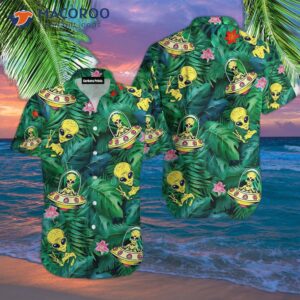 alien ufo hippie peace life green hawaiian shirts 1