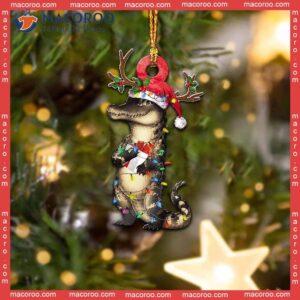 Alligator Wearing A Red Reindeer Hat With String Lights Custom-shaped Christmas Acrylic Ornament