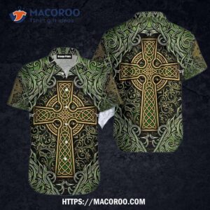 Amazing Celtic Cross St Patrick Green Irish Viking Nordic Knots Hawaiian Shirt
