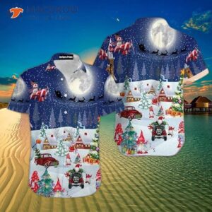 amazing christmas night sky gnomes snow car hawaiian shirt 0