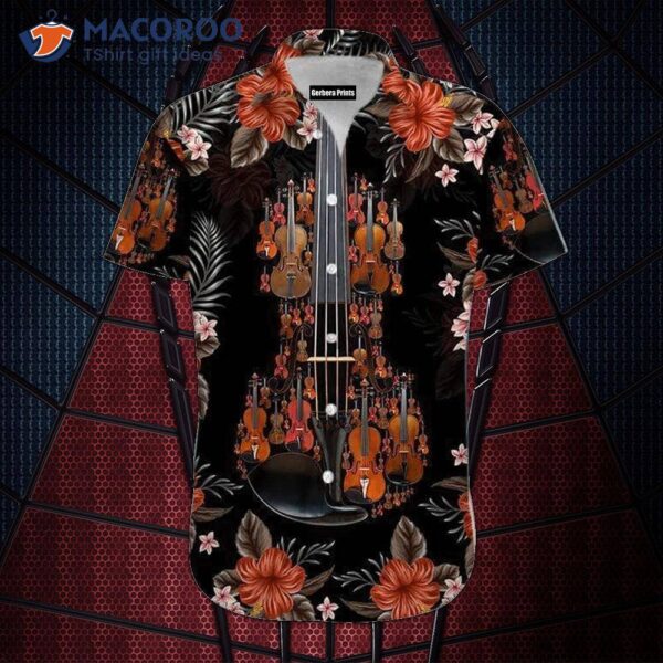 Amazing Combination Of A Black Hawaiian Shirt And Violin
