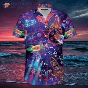 amazing neon colored light rocket shirts in outer space hawaiian designs 1