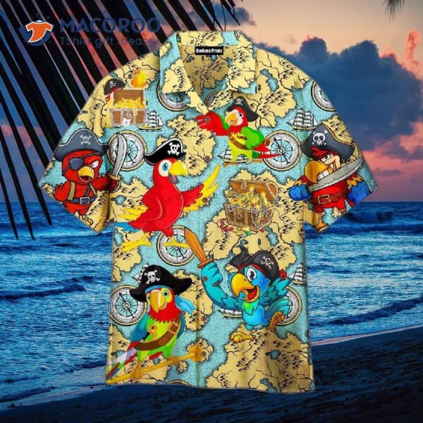 Amazing Pirate Parrot Treasure Map Hawaiian Shirts