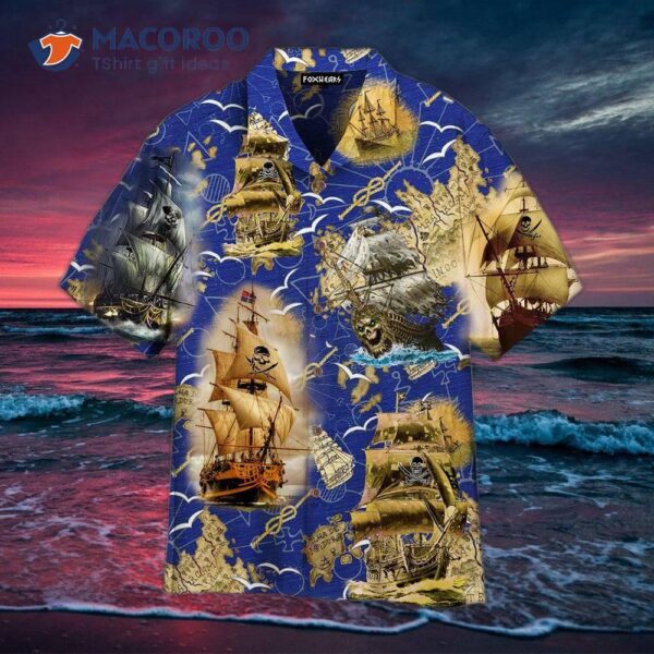 Amazing Pirate Ship Sea Blue Hawaiian Shirts