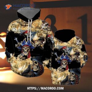 Amazing Pirate Skull All Over Print 3D Hoodie, Halloween Gifts For Teens