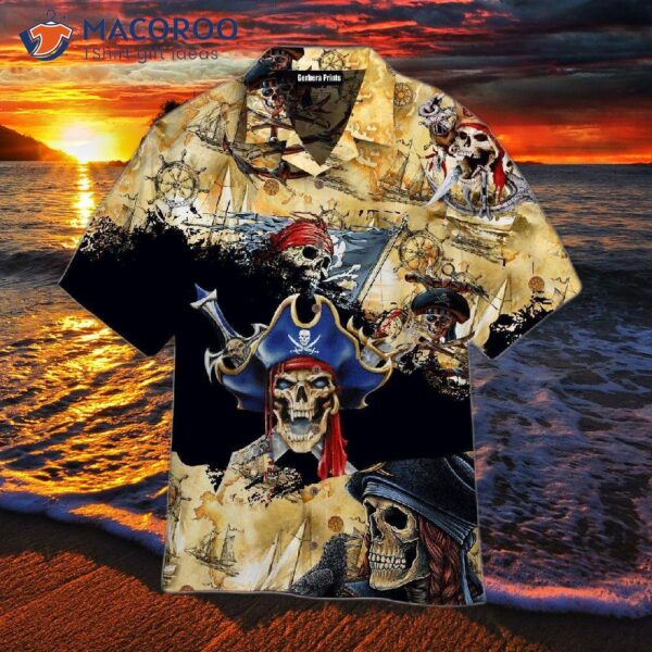 Amazing Pirate Skull Black And Yellow Hawaiian Shirts