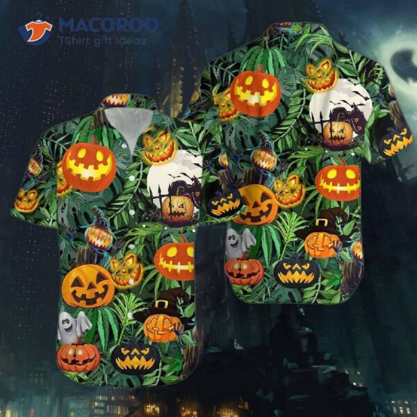 Amazing Pumpkin Halloween Green Leaf Tropical Hawaiian Shirts