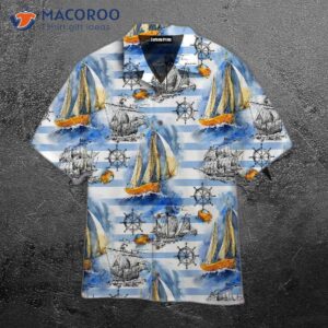 Anchor Steering Men's Hawaiian Shirt Star Blue Aloha Beach Shirt
