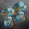 Amazing Skeleton Surfing On A Tropical Island In Halloween Hawaiian Shirts