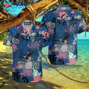 America Eagle Patriotic Blue Hawaiian Shirts