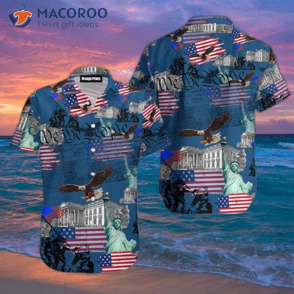 America Eagle Patriotic Blue Hawaiian Shirts