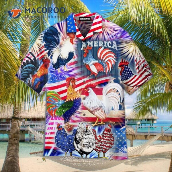 America Rooster Chicken With Fireworks And Hawaiian Shirts