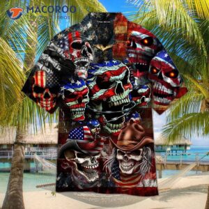 America Skull Fourth Of July Black And White Independence Day Patriotic Hawaiian Shirts