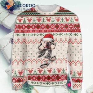 American Bulldog Scratches Ugly Christmas Sweater