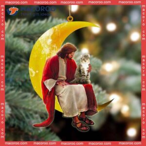 American Curl And Jesus Sitting On The Moon Hanging Custom-shaped Christmas Acrylic Ornament