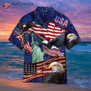 American Flag And Eagle Happy Fourth Of July Independence Day God Bless America Blue Patriotic Hawaiian Shirts