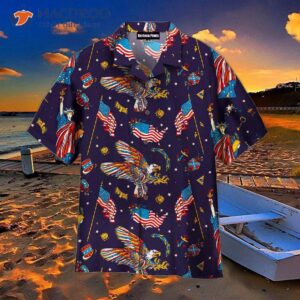 American Flag Bird 4th Of July Outfit Independence Day Blue And Red Patriotic Hawaiian Shirts