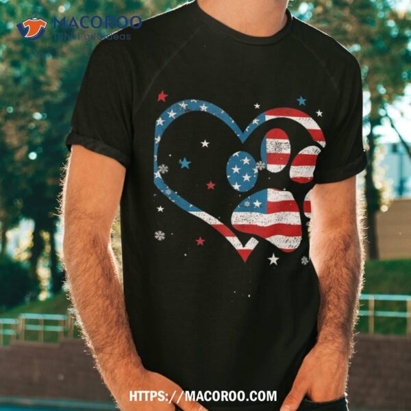 American Flag Patriotic Dog & Cat Paw Print 4th Of July Shirt