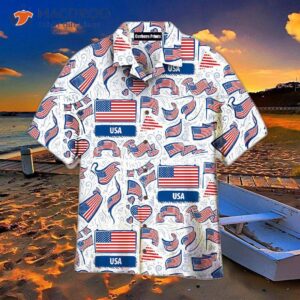 American Flag Patterned White Hawaiian Shirts