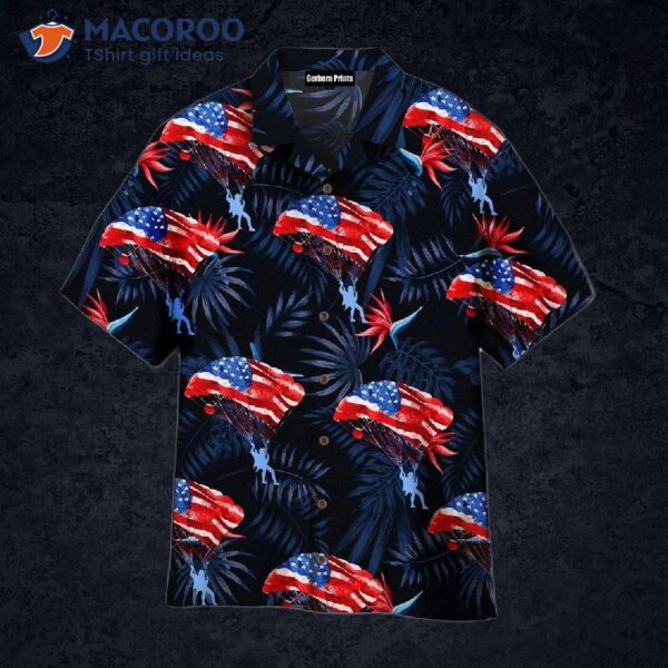 American Flag Skydiving, Palm Leaves Floral Pattern Hawaiian Shirts
