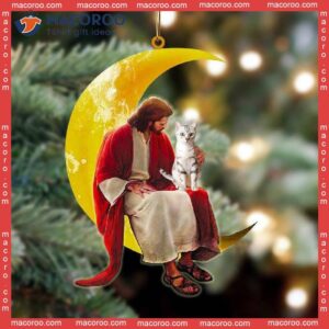 American Shorthair And Jesus Sitting On The Moon Hanging Custom-shaped Christmas Acrylic Ornament