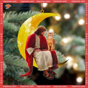 An Abyssinian Cat And Jesus Sitting On The Moon Hanging A Custom-shaped Christmas Acrylic Ornament