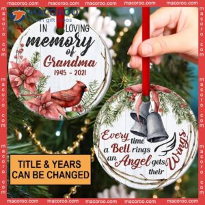 An Angel Gets Their Wings When A Bell Rings; Loving Memorial Custom Name Christmas Ceramic Ornament.