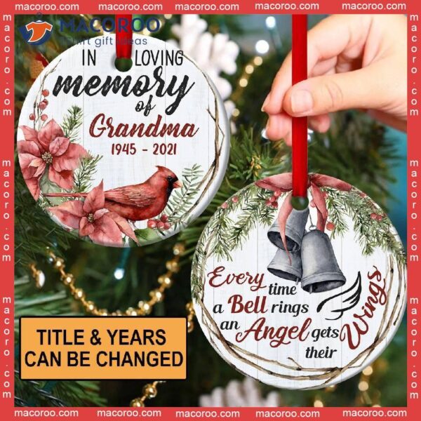 An Angel Gets Their Wings When A Bell Rings; Loving Memorial Custom Name Christmas Ceramic Ornament.