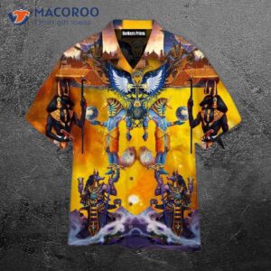 an egyptian style yellow hawaiian shirt 0