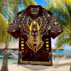 Ancient Egyptian Anubis Pattern Gold And Red Hawaiian Shirts