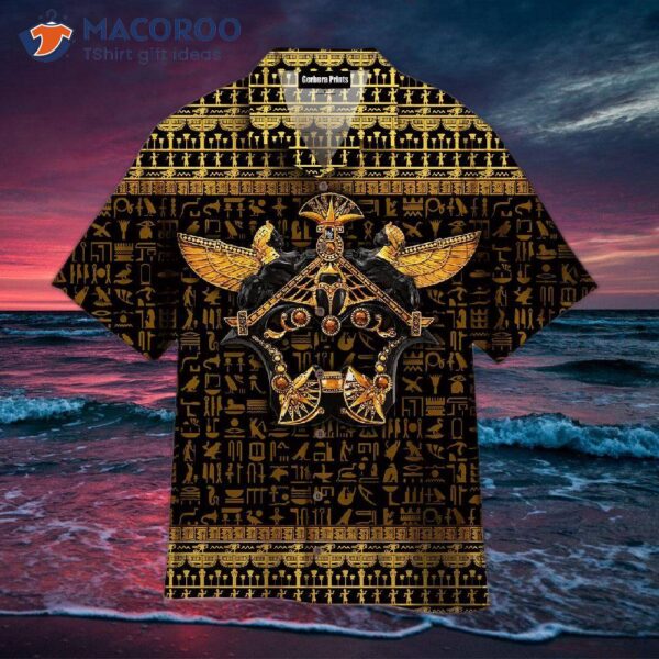 Ancient Egyptian Scarab Beetle Golden Hawaiian Shirt