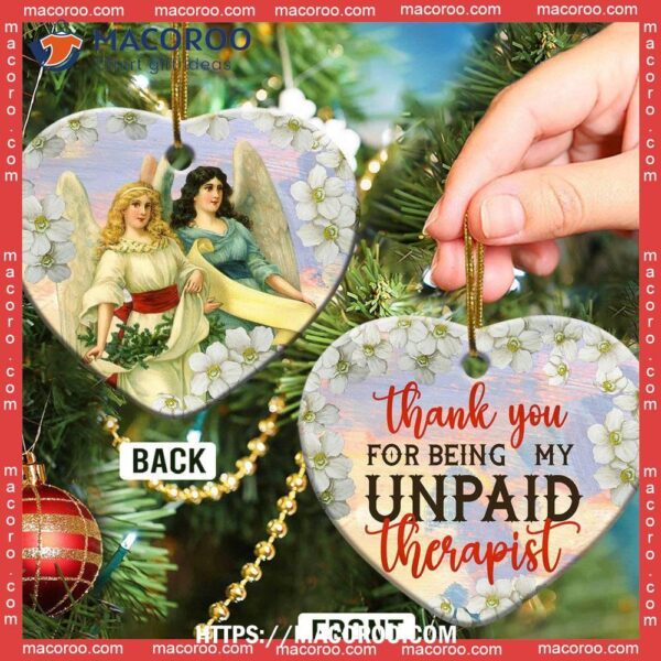 Angel Bestie Thank You For Being My Unpaid Therapist Heart Ceramic Ornament, Angel Christmas Decor