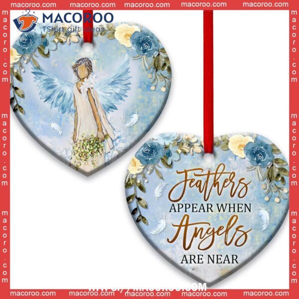 Angel Faith Feathers Appear When Angels Are Near Heart Ceramic Ornament, Black Angel Ornaments