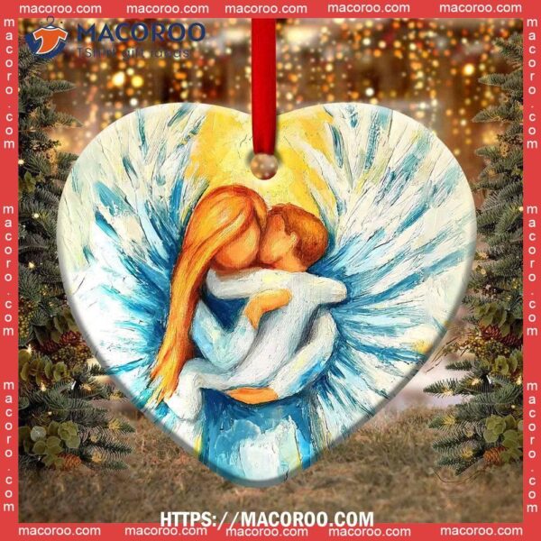 Angel Mom And Baby So Lovely Heart Ceramic Ornament, Hallmark Angel Ornaments