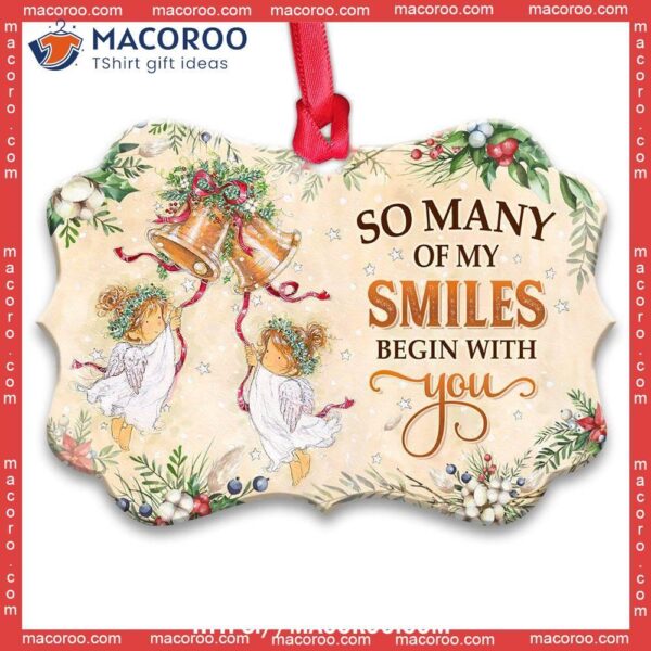 Angel So Many Of My Smiles Begin With You Metal Ornament, Christmas Angel Ornaments