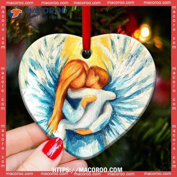 Angel With True Love Heart Ceramic Ornament, Angel Wings Ornament
