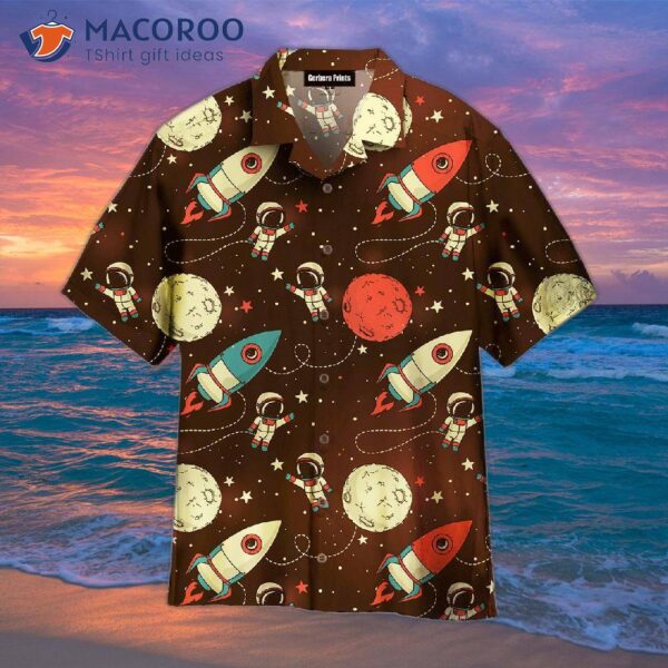 Astronaut-planet-galaxy-brown-hawaiian-shirts