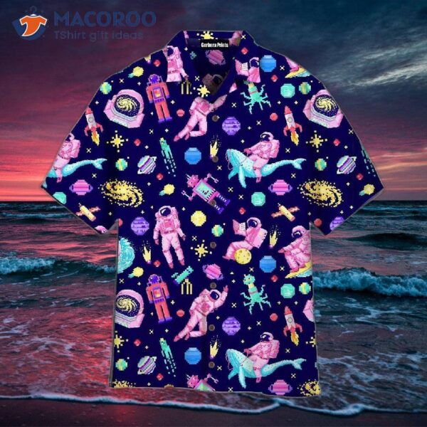 Astronaut Spaceman Pixel Pattern Hawaiian Shirt