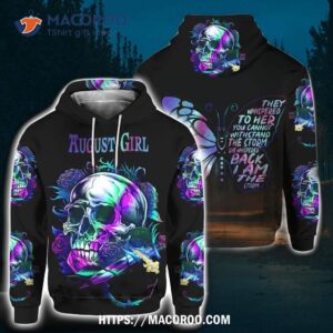 August Girl Sugar Skull All Over Print 3D Hoodie, Halloween Birthday Gifts For Her