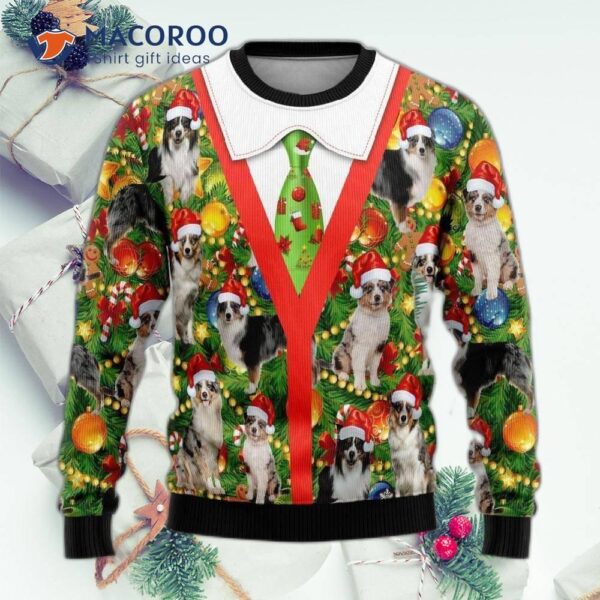 Australian Shepherd Christmas Pine Ugly Sweater