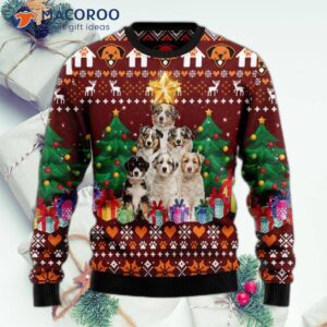 Australian Shepherd Pine Tree Ugly Christmas Sweater